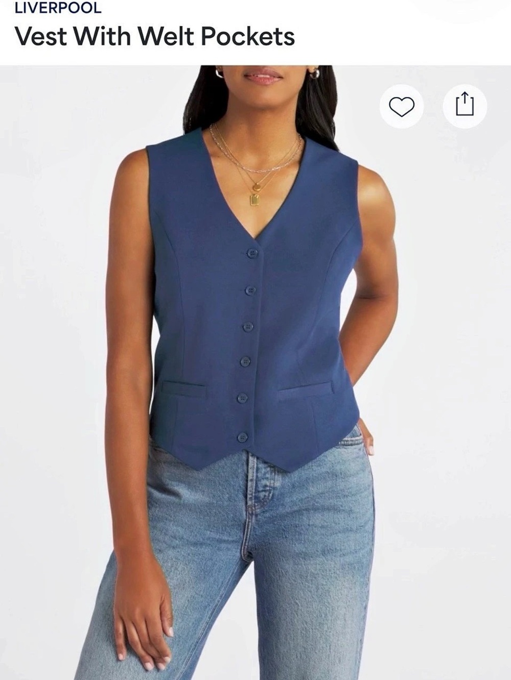 Liverpool Vest With Welt Pockets V-Neck Blue Like New Sz M